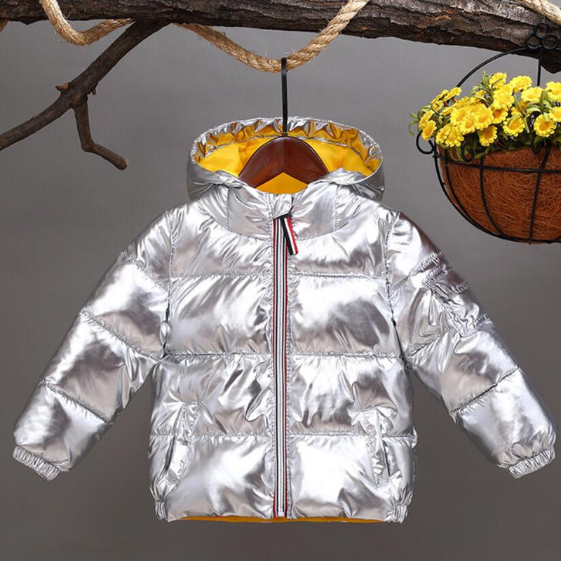 Bērnu ziemas jaka bērniem meitenēm sudraba zelts melns Zēni Ikdienas mētelis ar kapuci Bērnu apģērbi Apģērbi bērniem Parka jaka sniega tērps