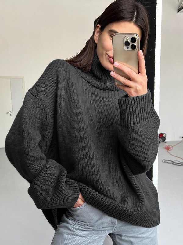 Ziemas džemperis, trikotāžas džemperis, sieviešu bruņurupucis, sieviešu džemperis ar garām piedurknēm.