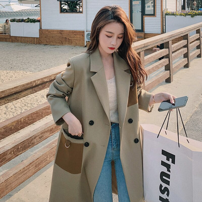 Ženska gornja odjeća dugih rukava s dvostrukim kopčanjem i dugim rukavima, crna kaki boja, ležerna ženska gornja odjeća za proljeće i jesen