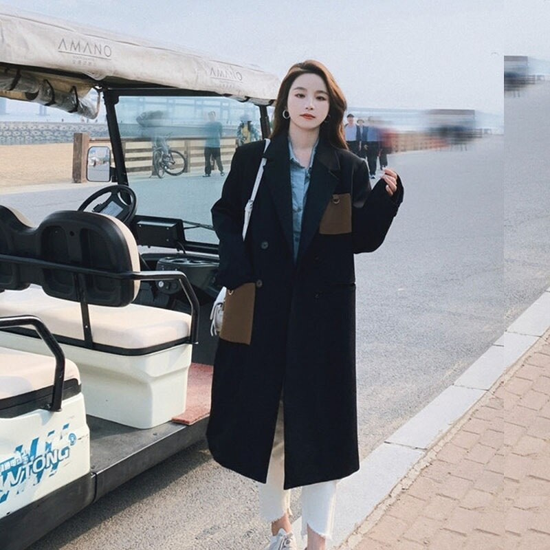 Ženska gornja odjeća dugih rukava s dvostrukim kopčanjem i dugim rukavima, crna kaki boja, ležerna ženska gornja odjeća za proljeće i jesen