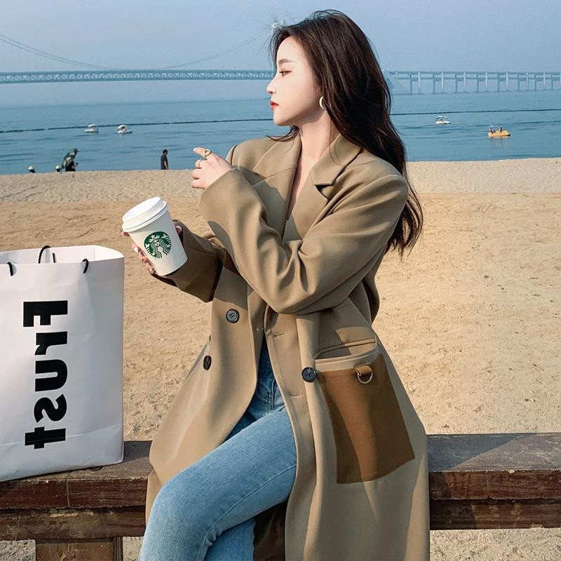 Ženska gornja odjeća dugih rukava s dvostrukim kopčanjem i dugim rukavima, crna kaki boja, ležerna ženska gornja odjeća za proljeće i jesen