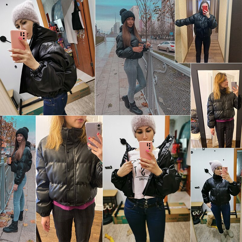 Zimske parke Ženski kaput Kratke donje jakne za žene Ženska bomber jakna od PU kože Elegantna Doudoune Femme Veste Manteau 2021.