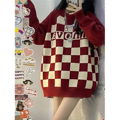 Y2K vintage χαλαρό χαριτωμένο γυναικείο πουλόβερ 2022 νέο φθινοπωρινό χειμερινό πουλόβερ τεμπέλικο πουλόβερ με κέντημα με καυτά μπλουζάκια μόδας