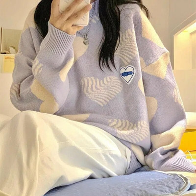 Y2K vintage χαλαρό χαριτωμένο γυναικείο πουλόβερ 2022 νέο φθινοπωρινό χειμερινό πουλόβερ τεμπέλικο πουλόβερ με κέντημα με καυτά μπλουζάκια μόδας