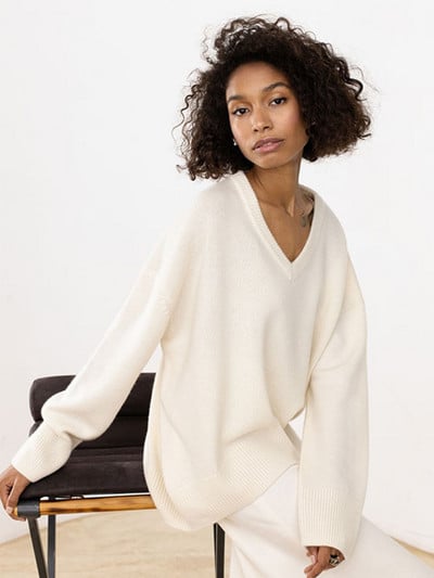 Naiste kampsun, sügistalvise V-kaelusega paksud soojad kampsunid naiste ülisuured vabaaja avara kootud pullover, moodsad soliidsed džempertopid