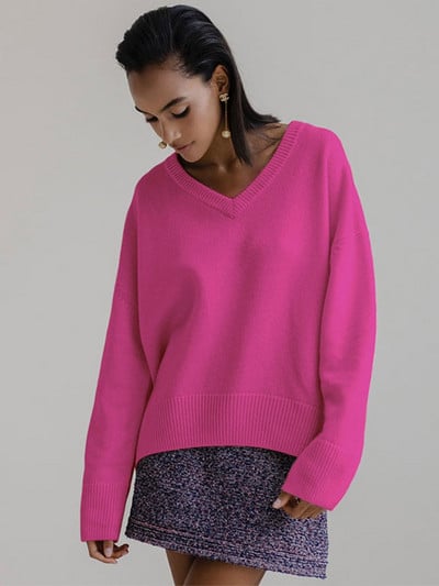 Naiste kampsun, sügistalvise V-kaelusega paksud soojad kampsunid naiste ülisuured vabaaja avara kootud pullover, moodsad soliidsed džempertopid