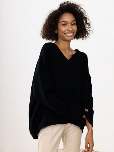 Naiste kampsun, sügistalvise V-kaelusega paksud soojad kampsunid naiste ülisuured vabaaja avara kootud pullover, moodsad soliidsed džempertopid