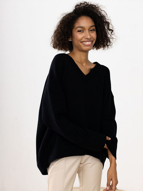 Naiste kampsun, sügistalvise V-kaelusega paksud soojad kampsunid naiste ülisuured vabaaja avara kootud pullover, moodsad soliidsed džempertopid