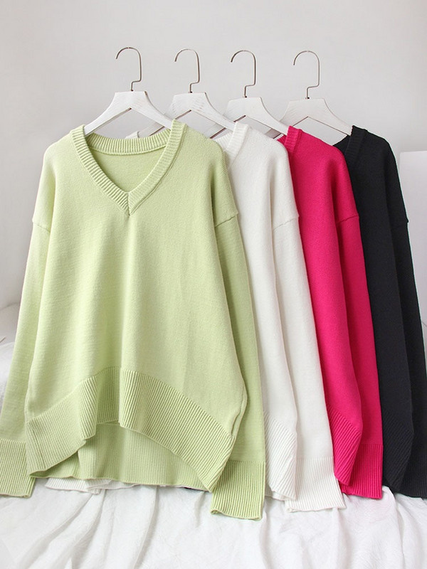 Naiste kampsun, sügistalvise V-kaelusega paksud soojad kampsunid naiste ülisuured vabaaja avara kootud pullover, moodsad soliidsed džempertopid