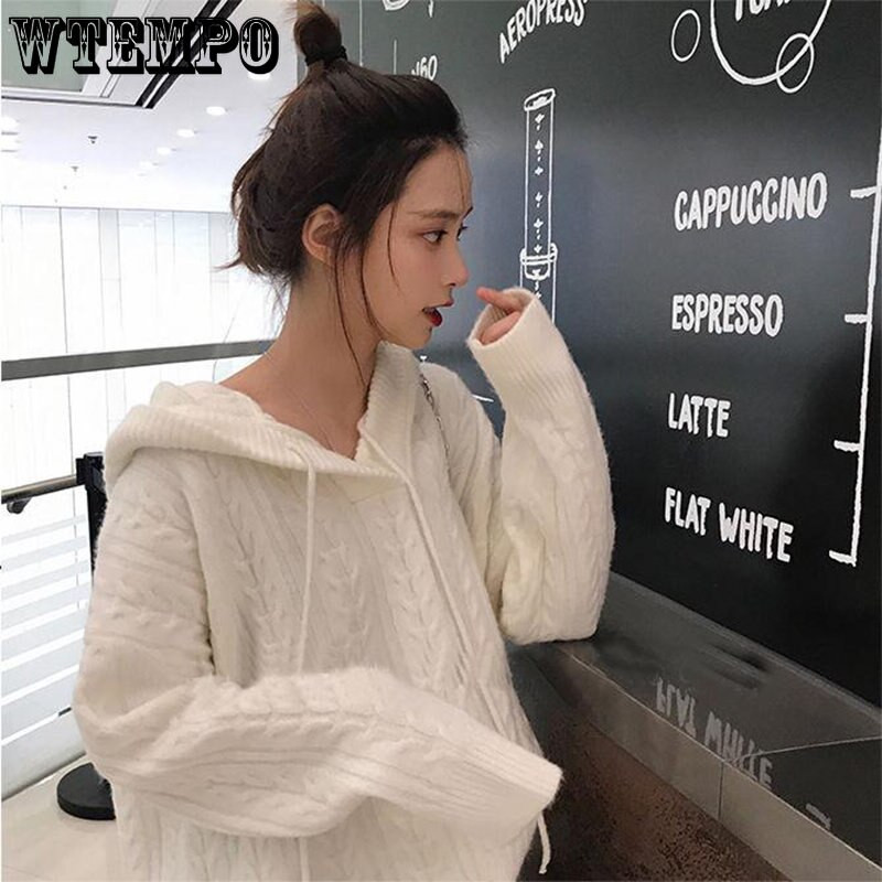 Μακρύ μακρυμάνικο πουλόβερ με κουκούλα για φοιτητές Φαρδιά και καθημερινή ευέλικτη μπλούζα φθινοπώρου και χειμώνα μπορεί να φορεθεί εκτός χονδρικής