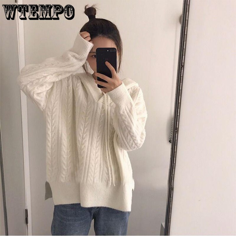 Μακρύ μακρυμάνικο πουλόβερ με κουκούλα για φοιτητές Φαρδιά και καθημερινή ευέλικτη μπλούζα φθινοπώρου και χειμώνα μπορεί να φορεθεί εκτός χονδρικής