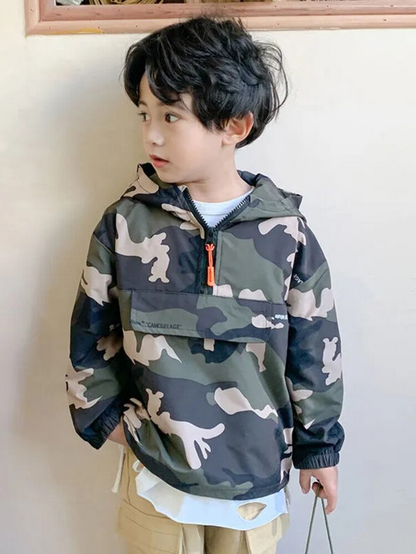 Jauns pusaudžu bērnu apģērbs zēnu pulovers ar kapuci Vējjaka plānā jaka pavasara rudens mazulis zēnu maskēšanās korejiešu tops