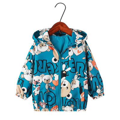 Rudens mazo zēnu drēbes 2022. gada jauns, kvalitatīvs bērnu mētelis, zils automašīnas apdrukas jaka ar kapuci 2–10 gadiem