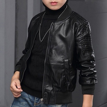 Παιδικό δερμάτινο παλτό 2022 Νέα Ανοιξιάτικα Φθινοπωρινά Ρούχα Κορεατικά για αγόρια PU Δερμάτινο μπουφάν μόδας για αγόρια Παλτό μονόχρωμο