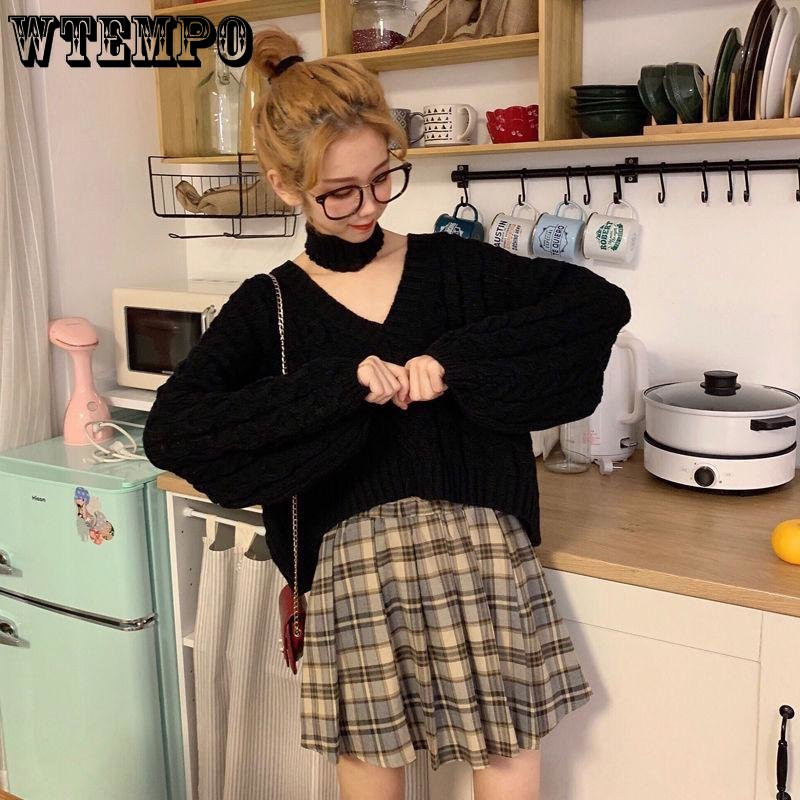 Γάντζος λαιμού V-λαιμόκοψη Σέξι προσεκτική μηχανή Κοντό φαρδύ πλεκτό πουλόβερ Ευέλικτο λεπτό κορεάτικο πουλόβερ casual χονδρική