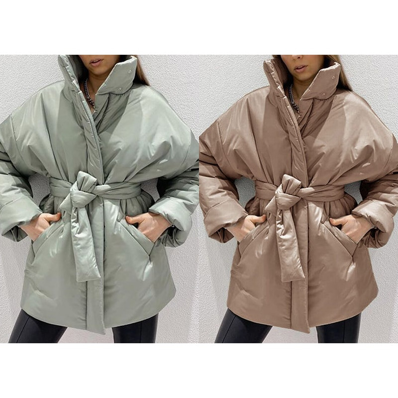 Fandy Lokar Simple Collected Waisted Parkas Sieviešu Modes Mēteļi Sieviešu Eleganta Apkakle Ikdienas kokvilnas Jakas Sieviešu Sieviešu