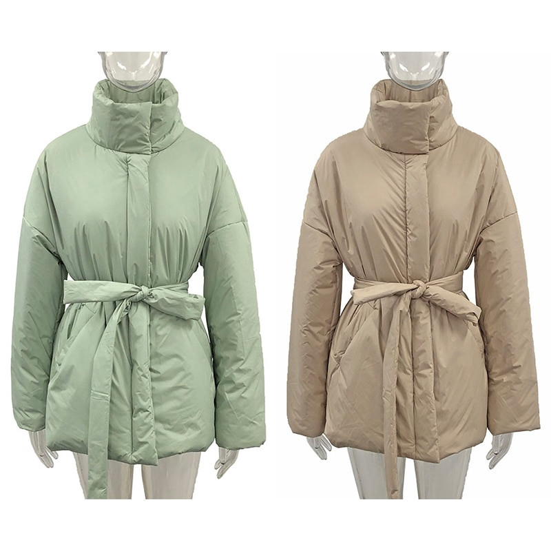 Fandy Lokar Simple Collected Waisted Parkas Sieviešu Modes Mēteļi Sieviešu Eleganta Apkakle Ikdienas kokvilnas Jakas Sieviešu Sieviešu