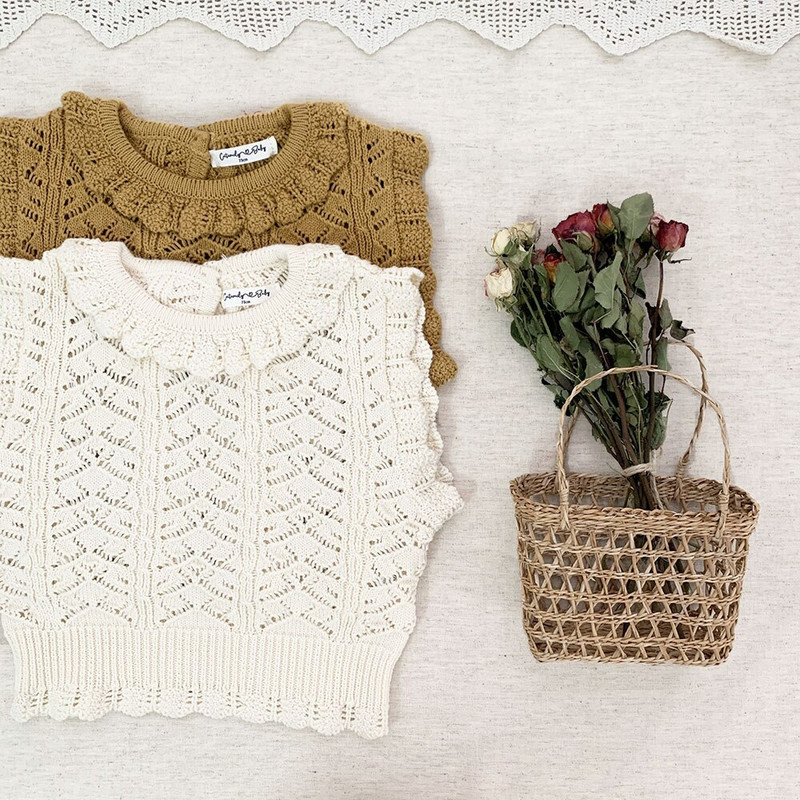 deer jonmi 2022 πλεκτά κορεατικά βρεφικά γιλέκα πλεκτά, αμάνικα πουλόβερ, βολάν, παιδικά βαμβακερά γιλέκα