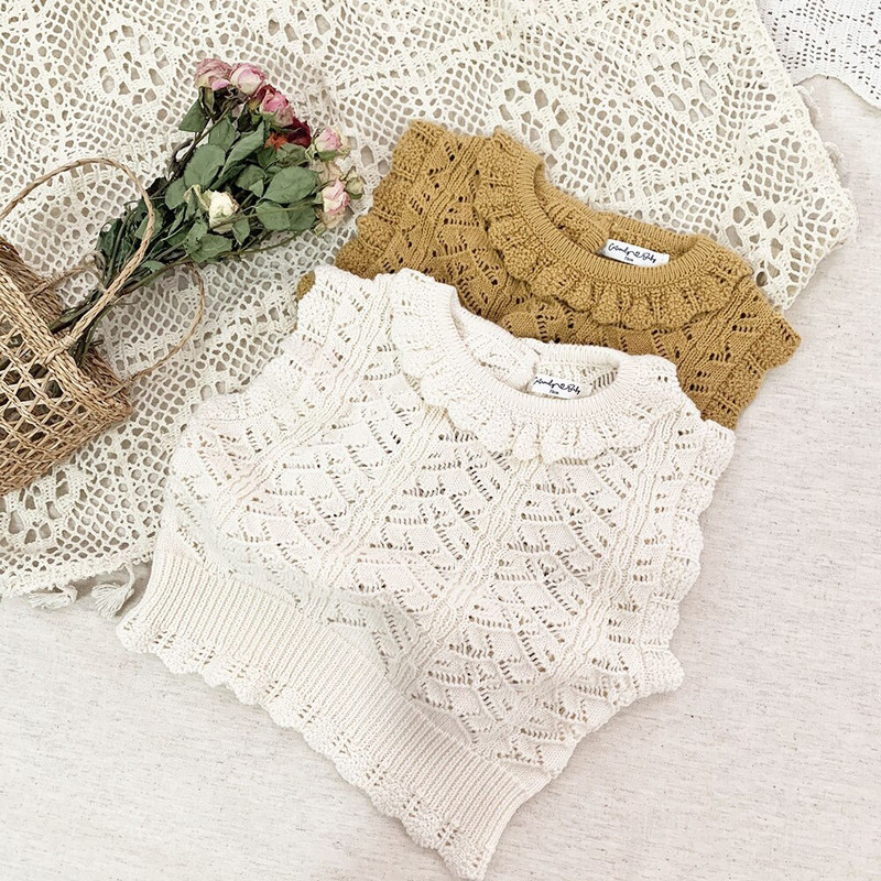 deer jonmi 2022 πλεκτά κορεατικά βρεφικά γιλέκα πλεκτά, αμάνικα πουλόβερ, βολάν, παιδικά βαμβακερά γιλέκα