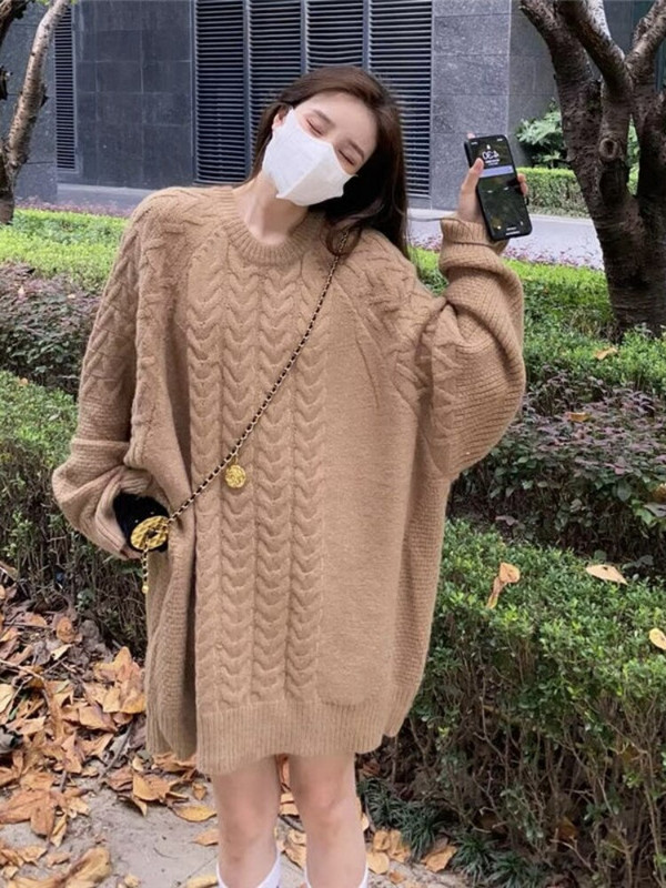 2022-es női őszi és téli új, tömör, puha viaszos, csavart csíkos kötött pulóverkabát, laza koreai változat, hétköznapi és laza