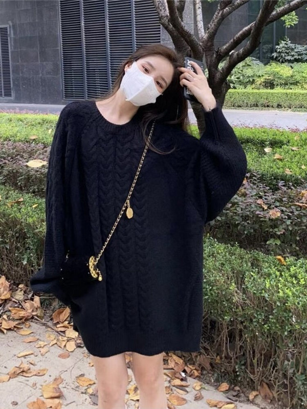 2022-es női őszi és téli új, tömör, puha viaszos, csavart csíkos kötött pulóverkabát, laza koreai változat, hétköznapi és laza