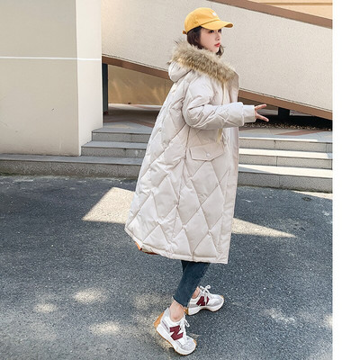 2022 φθινόπωρο και χειμώνας μεσαίο βαμβακερό παλτό φαρδύ ρόμβος παχύρρευστο σακάκι μακρύ μεγάλο γούνινο παλτό με κουκούλα