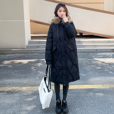 2022 φθινόπωρο και χειμώνας μεσαίο βαμβακερό παλτό φαρδύ ρόμβος παχύρρευστο σακάκι μακρύ μεγάλο γούνινο παλτό με κουκούλα