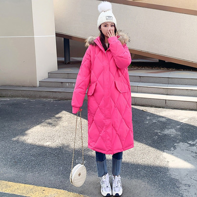 2022 φθινόπωρο και χειμώνας μεσαίο βαμβακερό παλτό φαρδύ ρόμβος παχύρρευστο σακάκι μακρύ μεγάλο γούνινο παλτό με κουκούλα