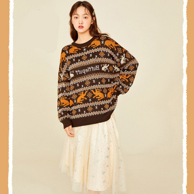 Jacquard pulover s okruglim izrezom novi džemper za par zimskih zadebljanja labav retro modni ležerni top džemper u sveučilišnom stilu vruće rasprodaja