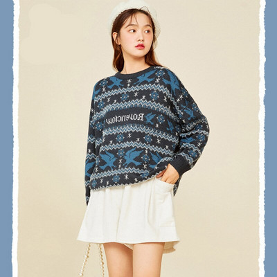 Jacquard pulover s okruglim izrezom novi džemper za par zimskih zadebljanja labav retro modni ležerni top džemper u sveučilišnom stilu vruće rasprodaja