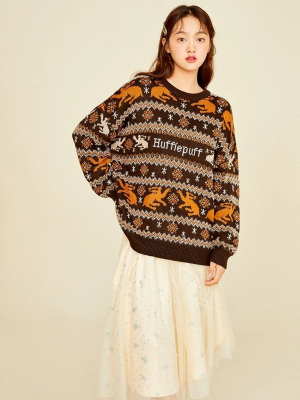 Jacquard pulover s okruglim izrezom novi džemper za par zimskih zadebljanja labav retro modni ležerni top džemper u sveučilišnom stilu vruće rasprodaja