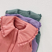 Jaunas rudens ziemas mazuļu meiteņu kokvilnas polsterētas vestes volāniem apkakles vienkrāsains korejiešu stila mazuļiem bērniem, saldas vestes