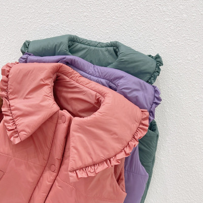 Jaunas rudens ziemas mazuļu meiteņu kokvilnas polsterētas vestes volāniem apkakles vienkrāsains korejiešu stila mazuļiem bērniem, saldas vestes