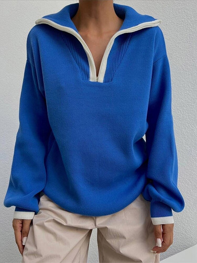 Ziemas džemperis Sieviešu trikotāžas džemperis Sieviešu džemperis ar atloku garām piedurknēm Sieviešu ikdienas brīvi trikotāžas apģērbi Rudens Truiena Dames