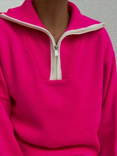 Ziemas džemperis Sieviešu trikotāžas džemperis Sieviešu džemperis ar atloku garām piedurknēm Sieviešu ikdienas brīvi trikotāžas apģērbi Rudens Truiena Dames