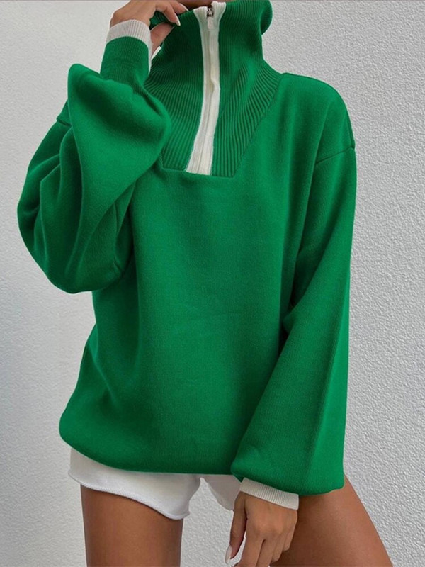 Ziemas džemperis Sieviešu trikotāžas džemperis Sieviešu džemperis ar atloku garām piedurknēm Sieviešu ikdienas brīvi trikotāžas apģērbi Rudens Truiena Dames