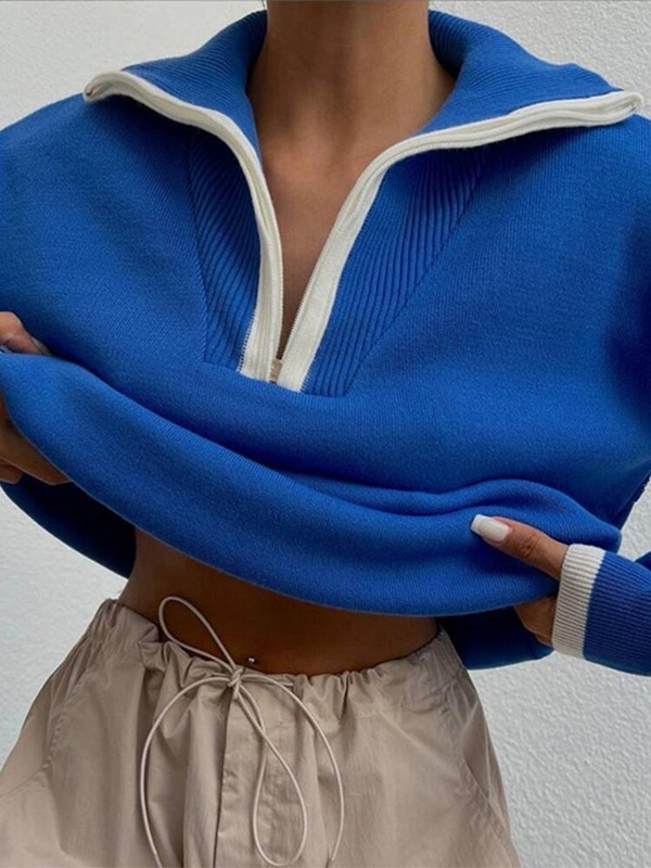 Ziemas džemperis Sieviešu trikotāžas džemperis Sieviešu džemperis ar atloku garām piedurknēm Sieviešu ikdienas brīvi trikotāžas apģērbi Rudens Truiena Dames