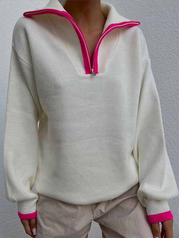 Ziemas džemperis Sieviešu trikotāžas džemperis Sieviešu džemperis ar atloku garām piedurknēm Sieviešu ikdienas brīvi trikotāžas apģērbi Rudens Truiena Dames