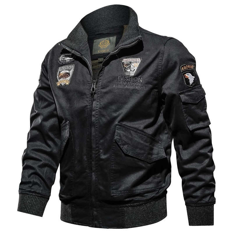 Sõjaväe pommitajajoped Meeste sügiskevadtikandid Lennukipiloodi kaubajoped Meeste püstkraega tikandid taktikalised mantlid