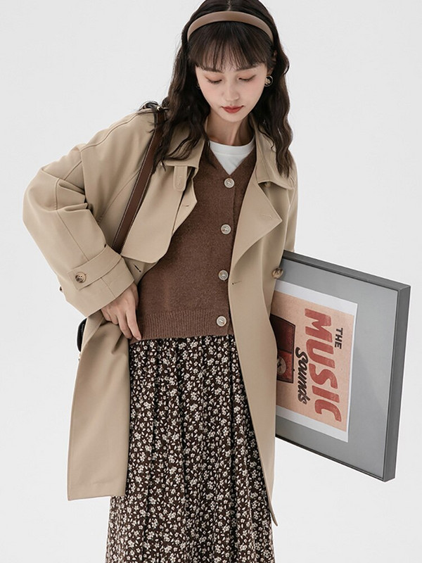 Modni novi ženski trenč kaput s dugim remenom i remenom, uski ženski kaput s kaputom, plašt, gornja ženska odjeća, jesenska odjeća