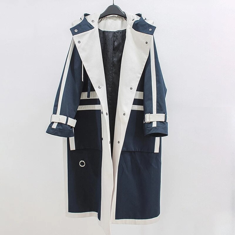 Nove ženske korejske vjetrovke dugih rukava, kaputi Ženske šik patchwork dizajna Duga trench gornja odjeća velikih veličina