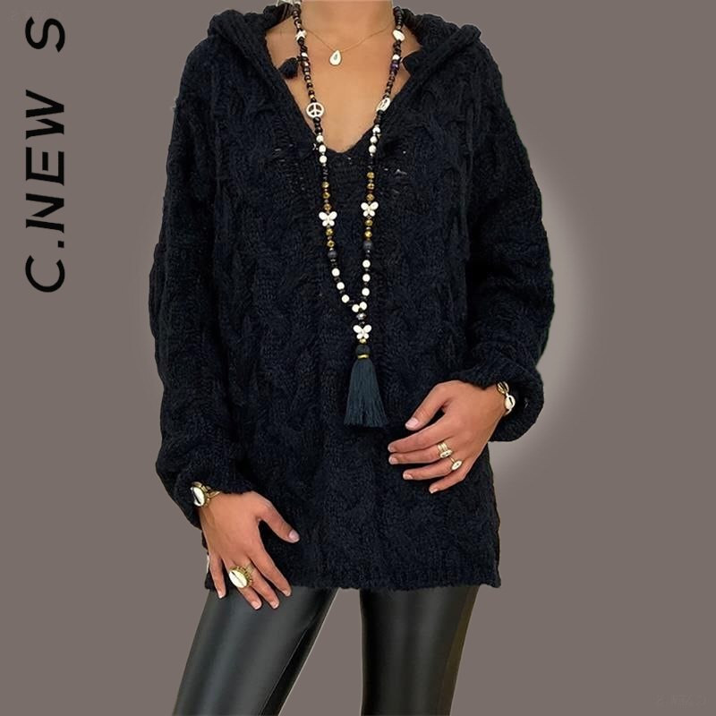 C.New S Jauns trikotāžas sieviešu džemperis, mīksts, plāns sieviešu džemperis 2022. gada brīvs, salds džemperis, sieviešu džemperis ar V veida kakla izgriezumu, populāri sieviešu topi