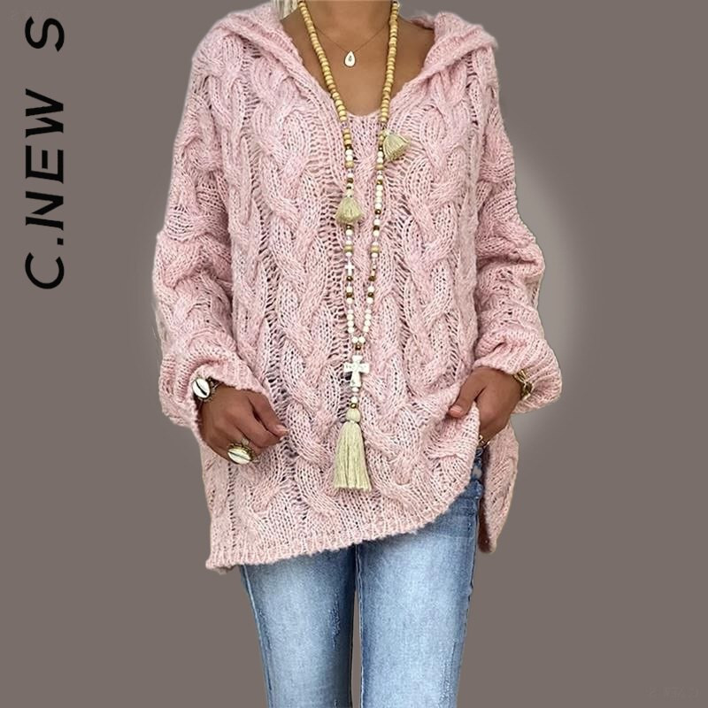 C.New S Jauns trikotāžas sieviešu džemperis, mīksts, plāns sieviešu džemperis 2022. gada brīvs, salds džemperis, sieviešu džemperis ar V veida kakla izgriezumu, populāri sieviešu topi