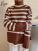 Sieviešu bruņurupuču ikdienas trikotāžas, svītrains džemperis sievietēm, kašmira šķelts, biezs, liela izmēra sieviešu džemperis, 2022. gada mīksts rudens ziemas tops