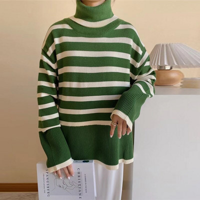 Sieviešu bruņurupuču ikdienas trikotāžas, svītrains džemperis sievietēm, kašmira šķelts, biezs, liela izmēra sieviešu džemperis, 2022. gada mīksts rudens ziemas tops