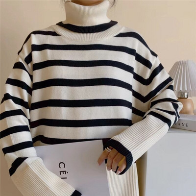 Sieviešu bruņurupuču ikdienas trikotāžas, svītrains džemperis sievietēm, kašmira šķelts, biezs, liela izmēra sieviešu džemperis, 2022. gada mīksts rudens ziemas tops