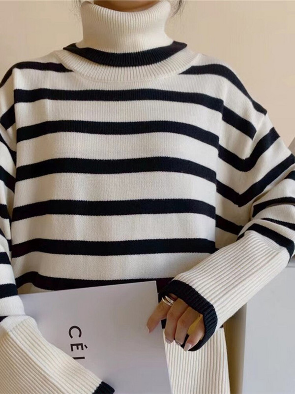 Sieviešu bruņurupuču ikdienas trikotāžas, svītrains džemperis sievietēm, kašmira šķelts, biezs, liela izmēra sieviešu džemperis, 2022. gada mīksts rudens ziemas tops