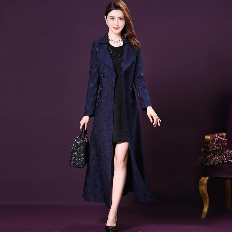 Elegantni baloner od jacquard tkanine proljeće jesen ženski dugi kaput na rever s dvostrukim kopčanjem ženska vjetrovka s remenom