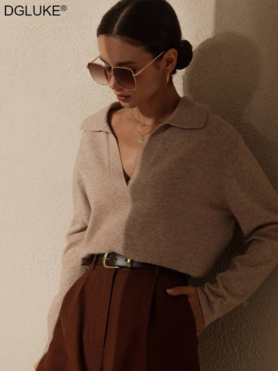 Polo gallér, vintage kötött pulóver, női, ősz, tél 2022, 2023, hosszú ujjú pulóver, nagyméretű póló felső