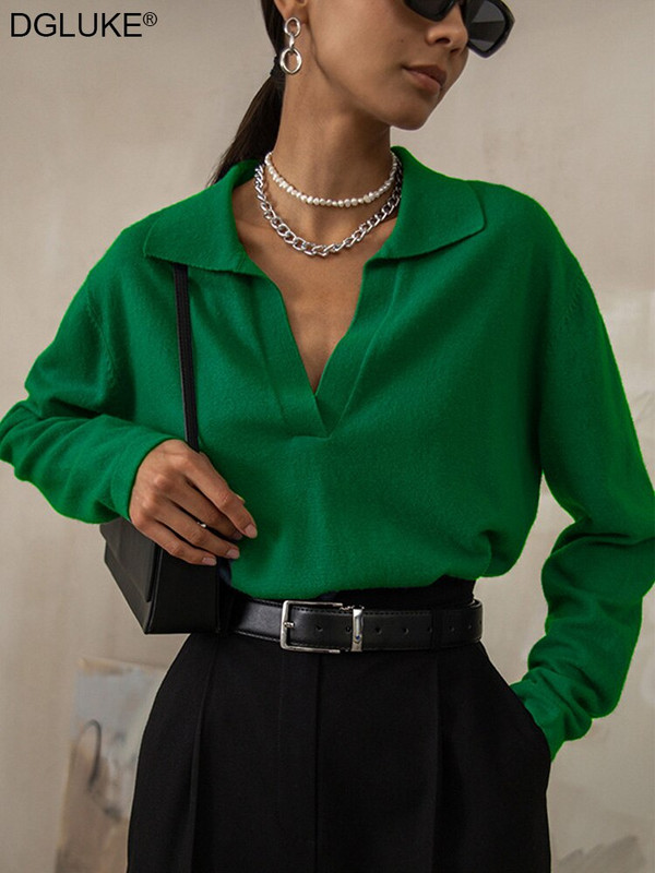 Polo gallér, vintage kötött pulóver, női, ősz, tél 2022, 2023, hosszú ujjú pulóver, nagyméretű póló felső